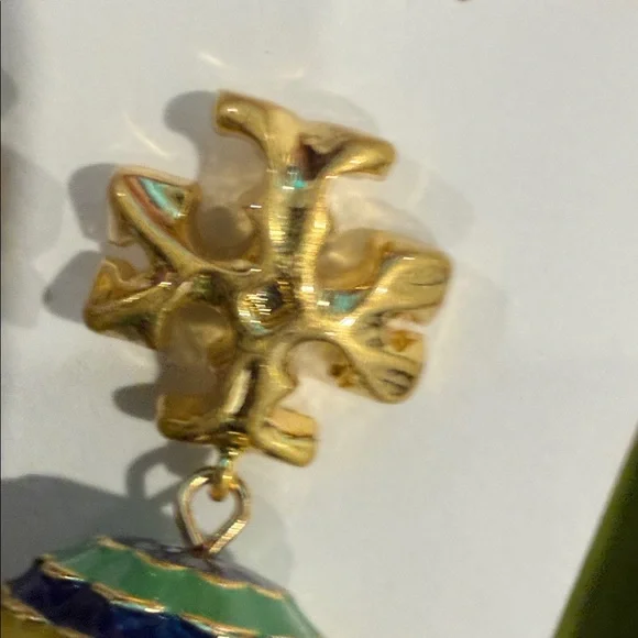 Tory Burch Gold Yellow, Green Blue Dangle Earrings Authentic - Picture 6 of 7